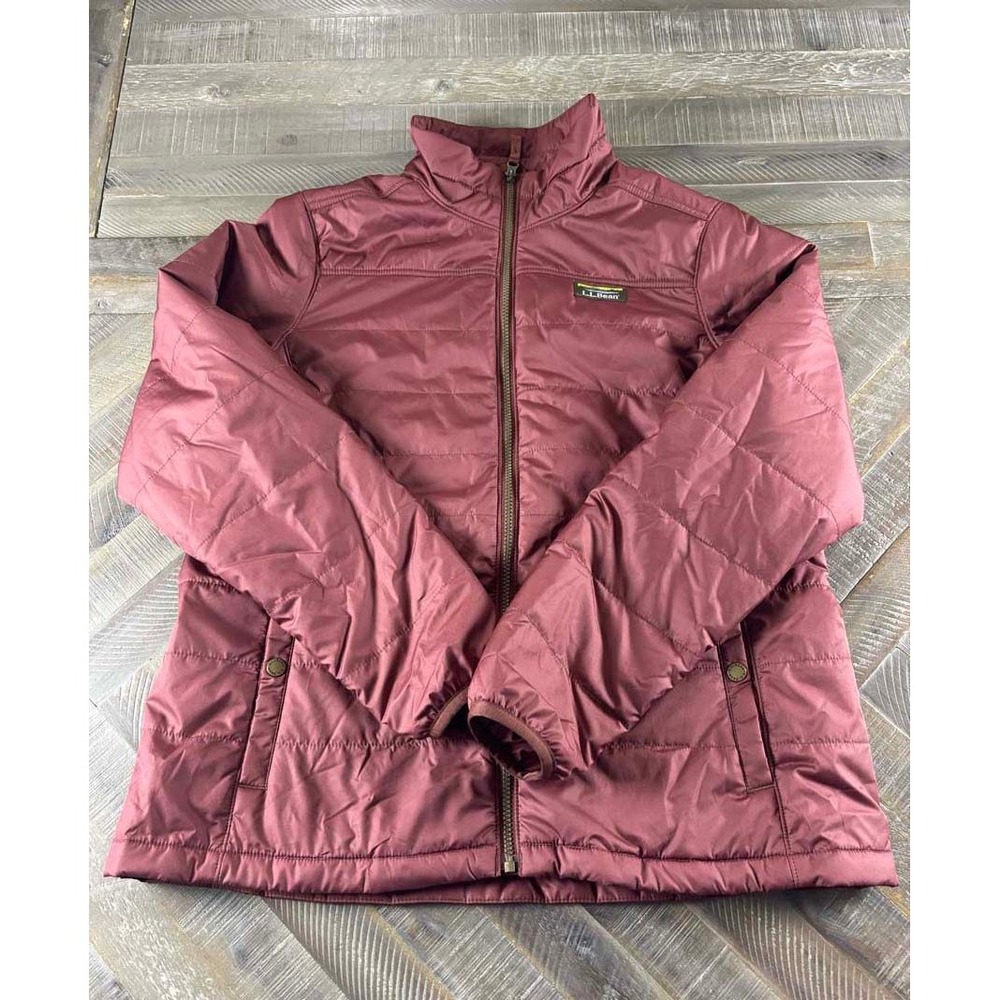 LL Bean Womens PrimaLoft Packaway Jacket Burgundy Puffer Coat 511451 L REG